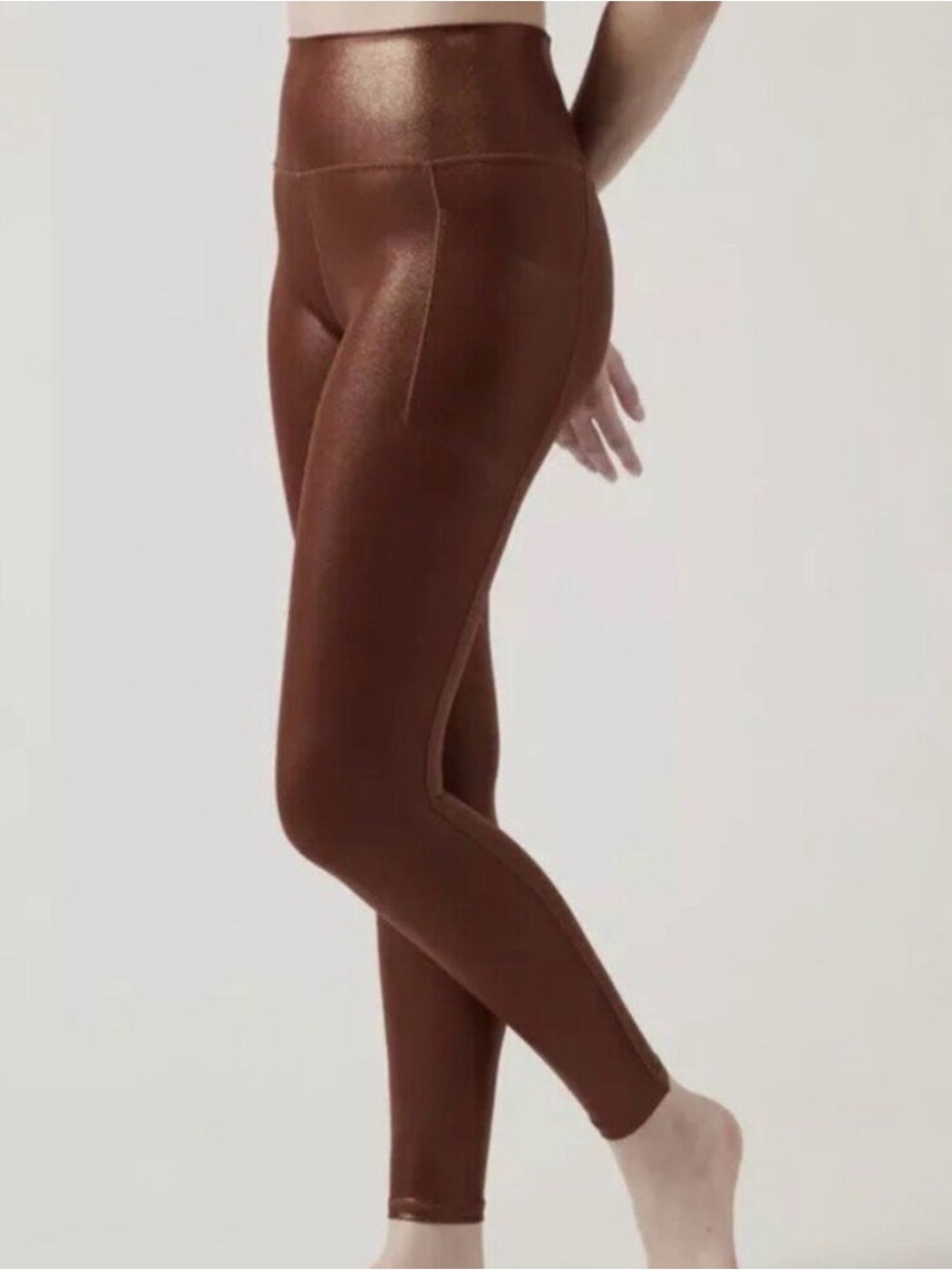 Athleta NWOT Salutation Stash Shine Metallic Tights Leggings Cinnamon/Copper XL